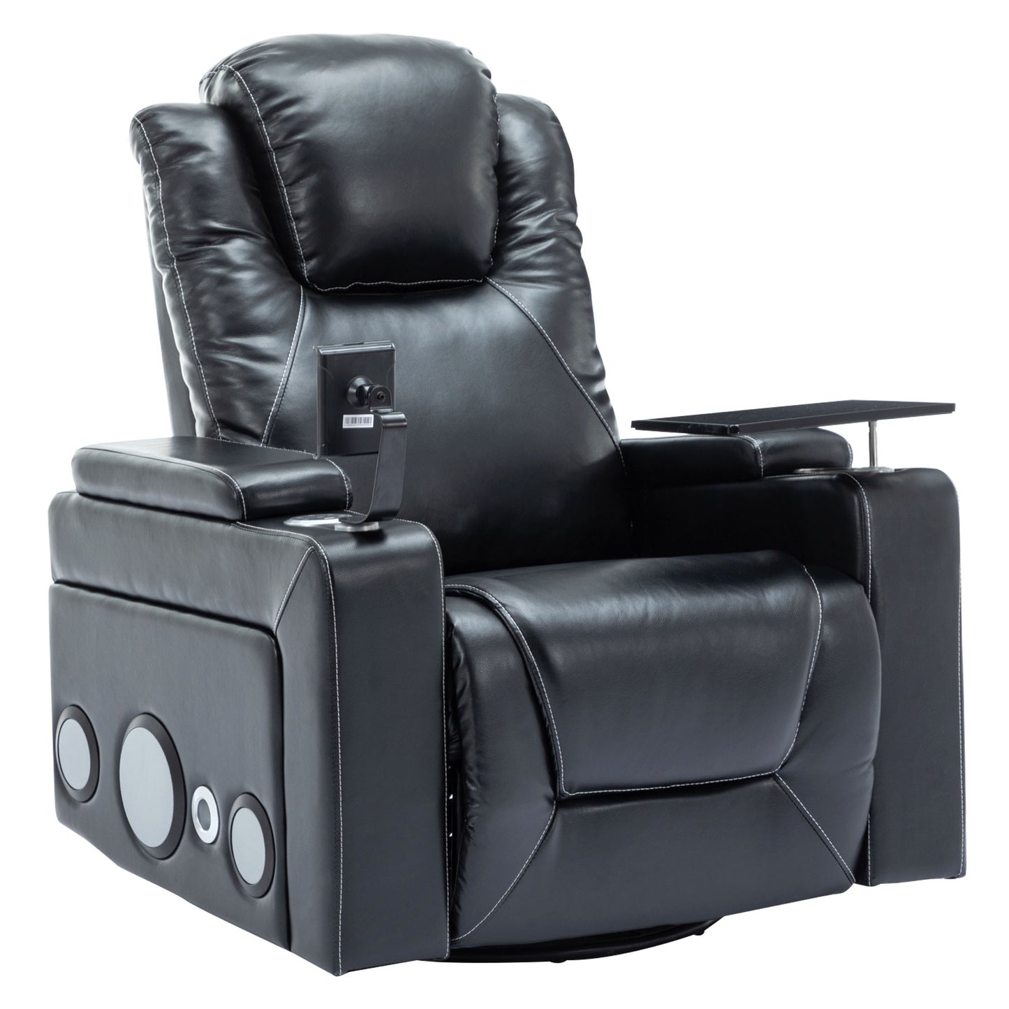 Otto PU Leather Power Recliner r with Surround Sound -Tray Table - Black