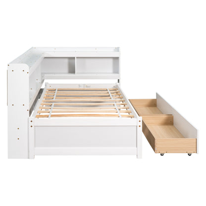 Parker Twin Size Daybed with Bookcases -Drawers - White