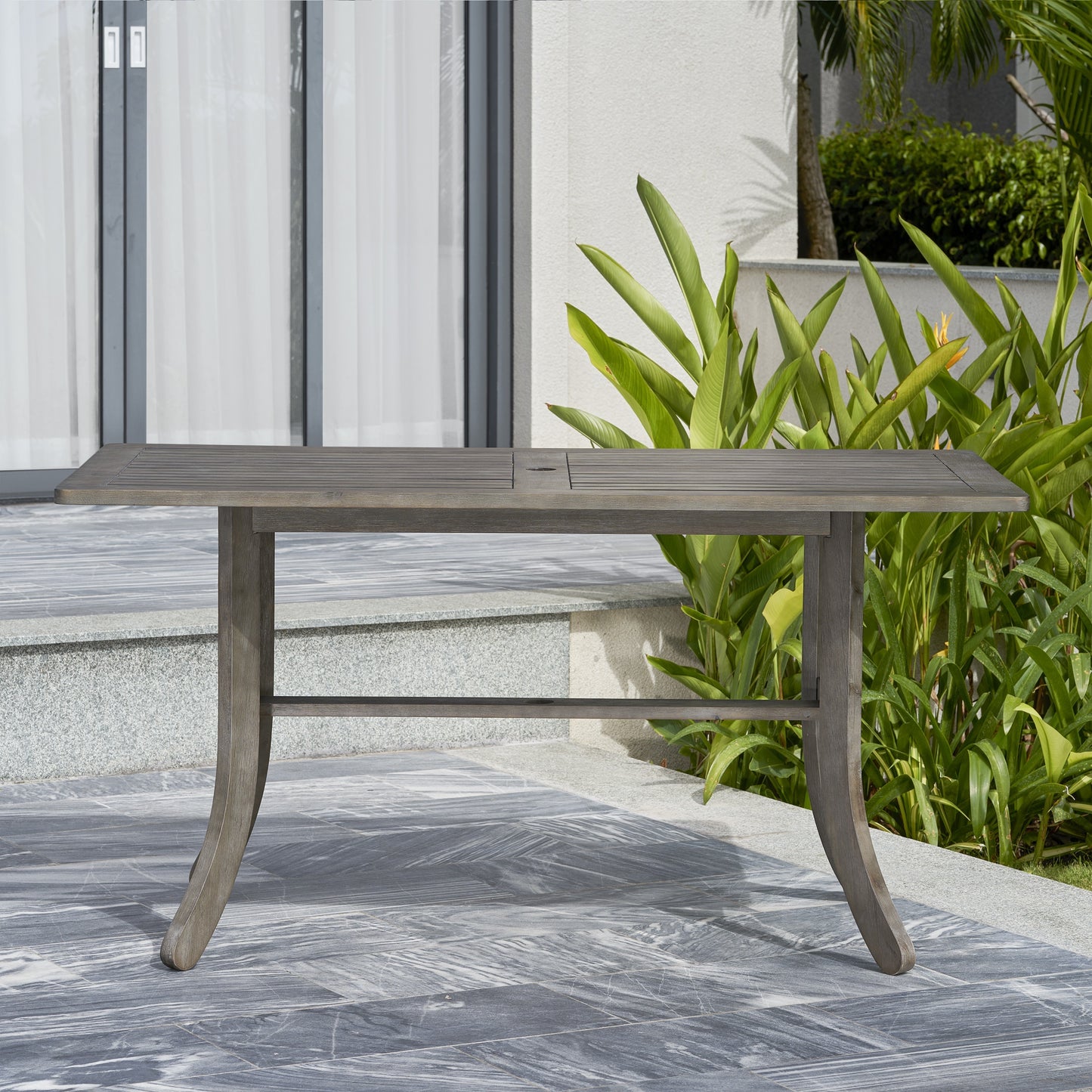 Aloe Farmhouse Wood Patio Dining Table  - Gray Wash