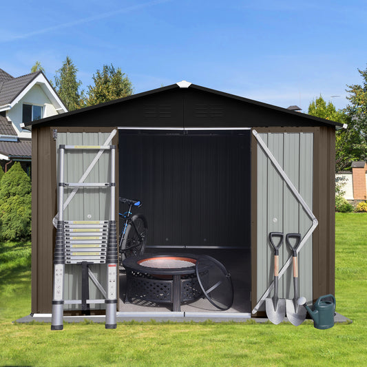 Homer 10 X 8 ft Metal Garden Sheds Outdoor Storage - Brown+Black