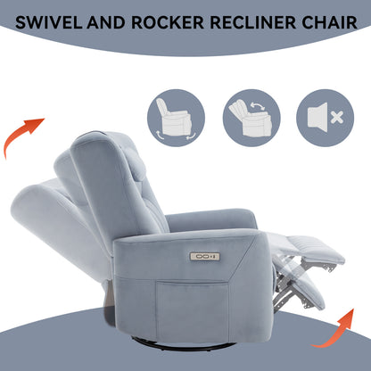 Davila Swivel and Rocker Power Recliner Chair with Lumbar and Neck Support - Blue