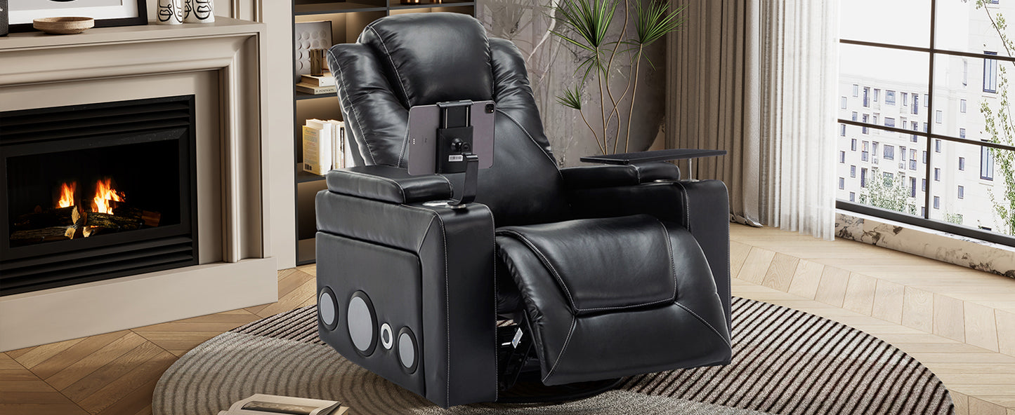 Otto PU Leather Power Recliner r with Surround Sound -Tray Table - Black