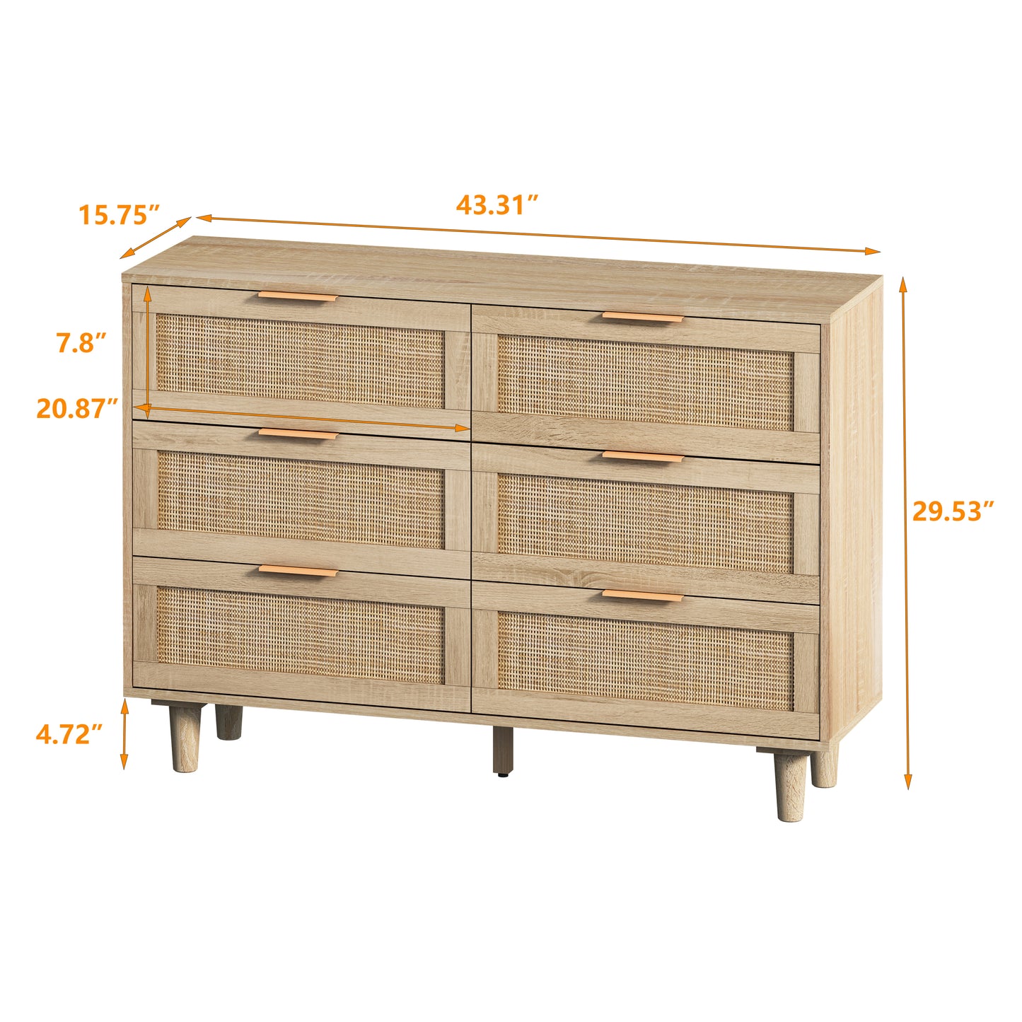 Tero 6 Drawers Rattan Cabinet - Natural