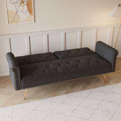 Uma Convertible Velvet Sofa Bed - Black