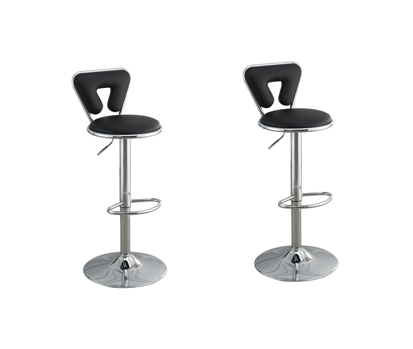 Vita  Adjustable Bar stool  Faux Leather Chrome Base - Black  Set of 2