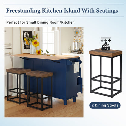 TOPMAX  Kitchen Island Set with 2 Seatings - Blue