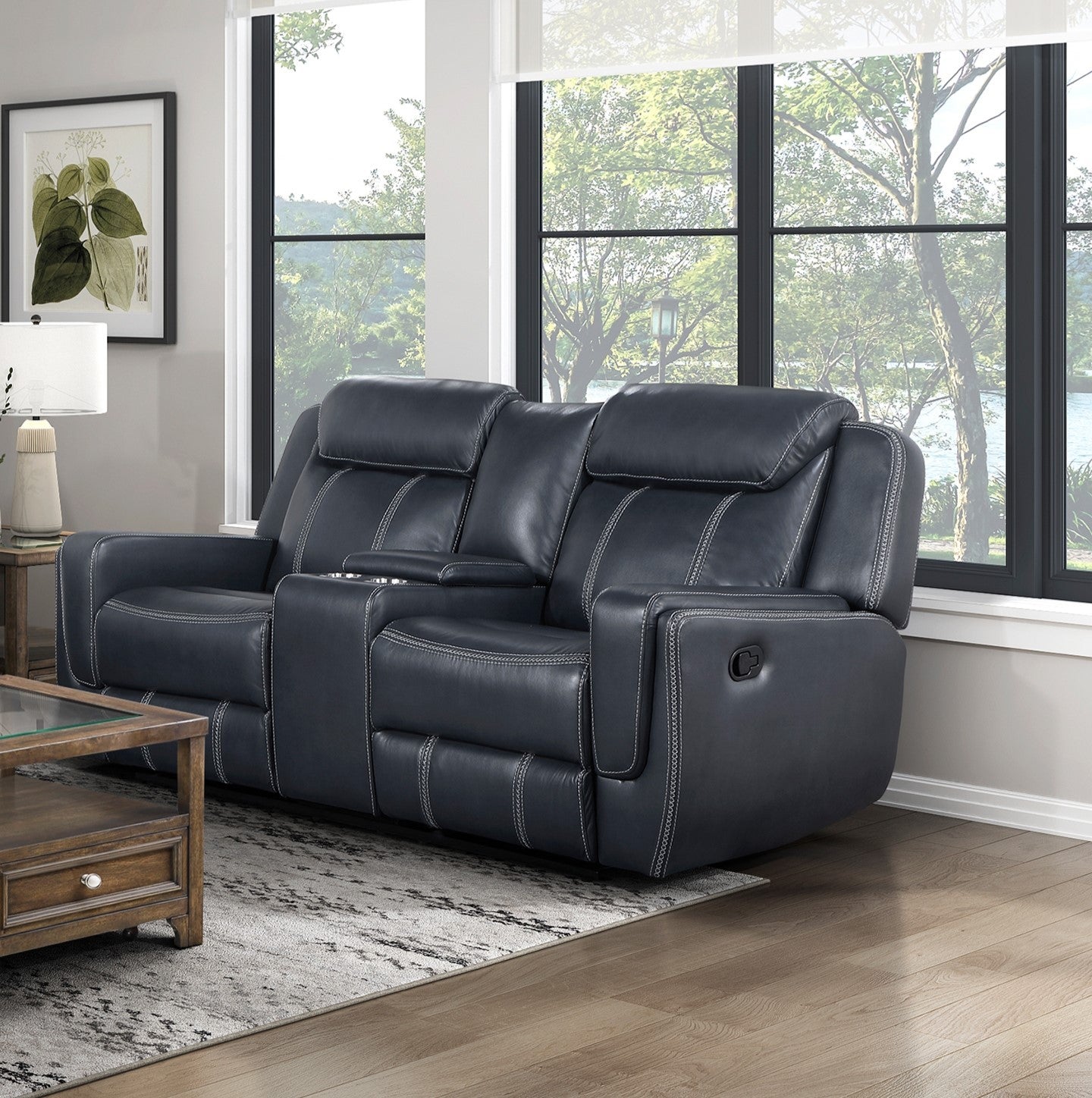 Bender Dual Reclining Loveseat with Center Console - Blue