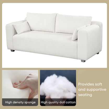 Fabric Sofa with 2 Pillows - White