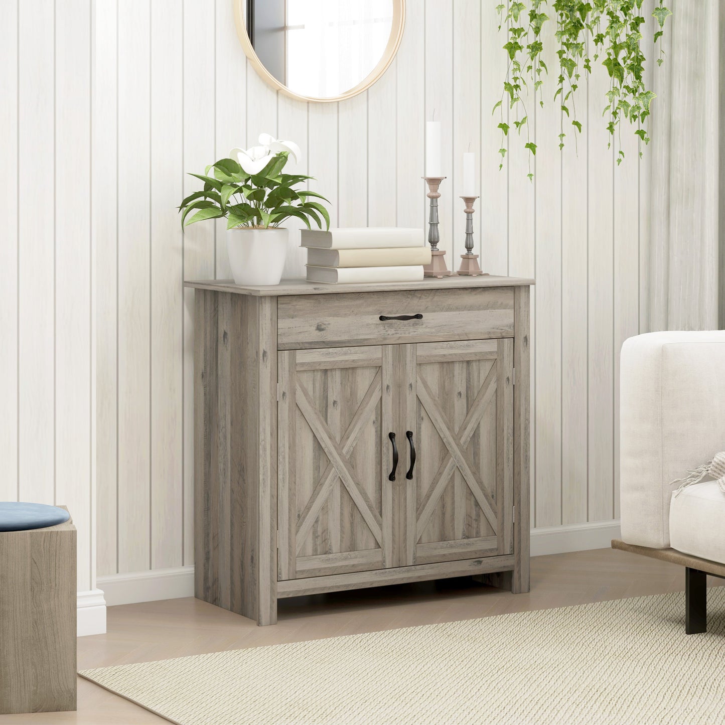 Woods Farmhouse Sideboard Buffet Cabinet - Gray Wash