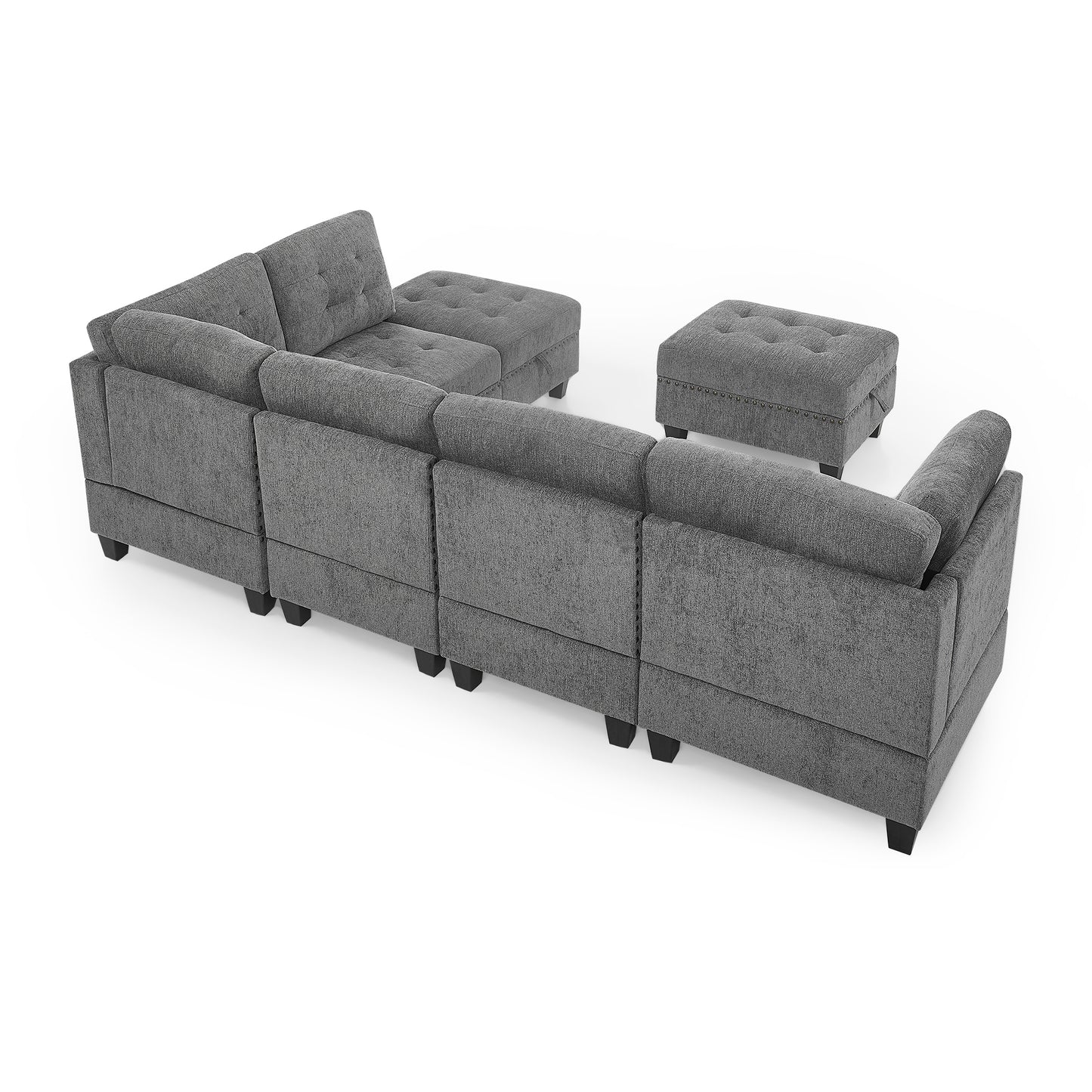 Molly Modular Sectional Sofa Three Single Chair ,Two Corner and Two Ottoman - Grey