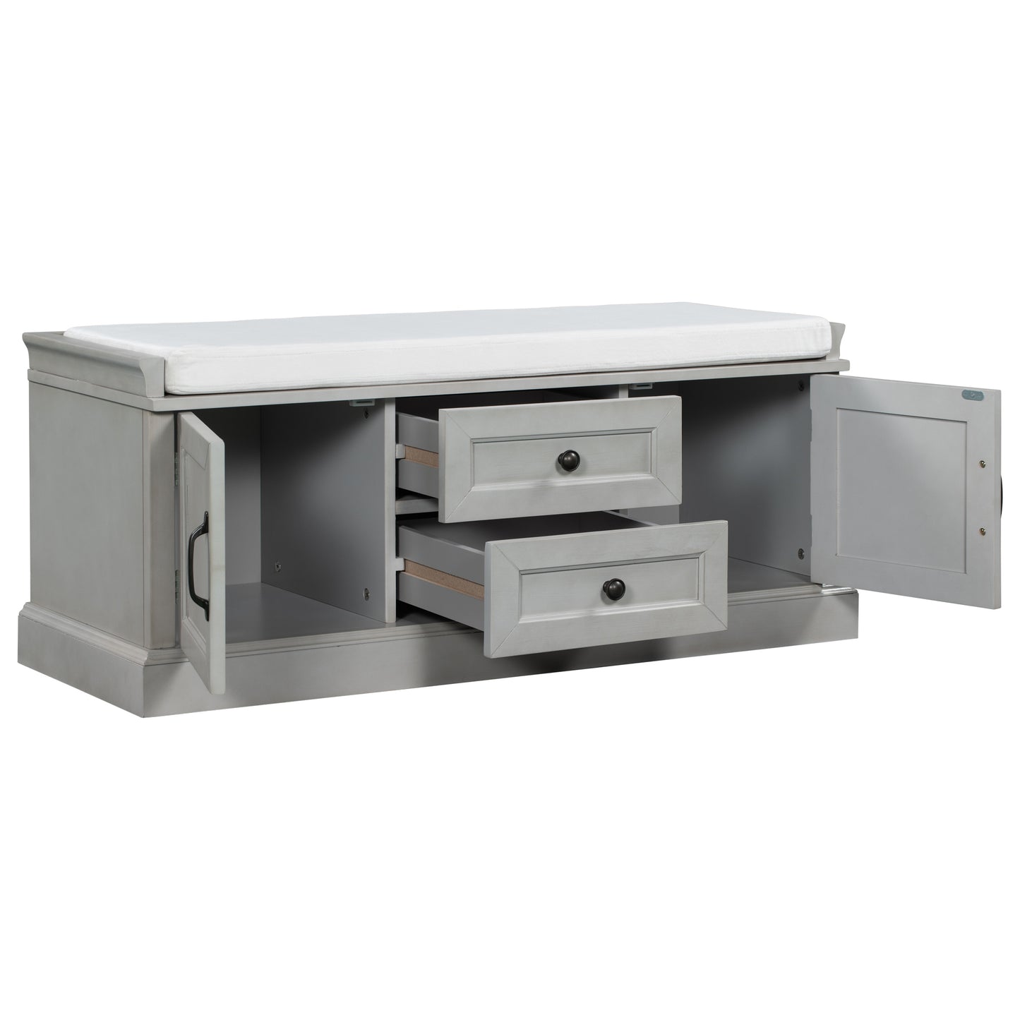 Stash Storage Bench with 2 Drawers and 2 Cabinets - Gray Wash