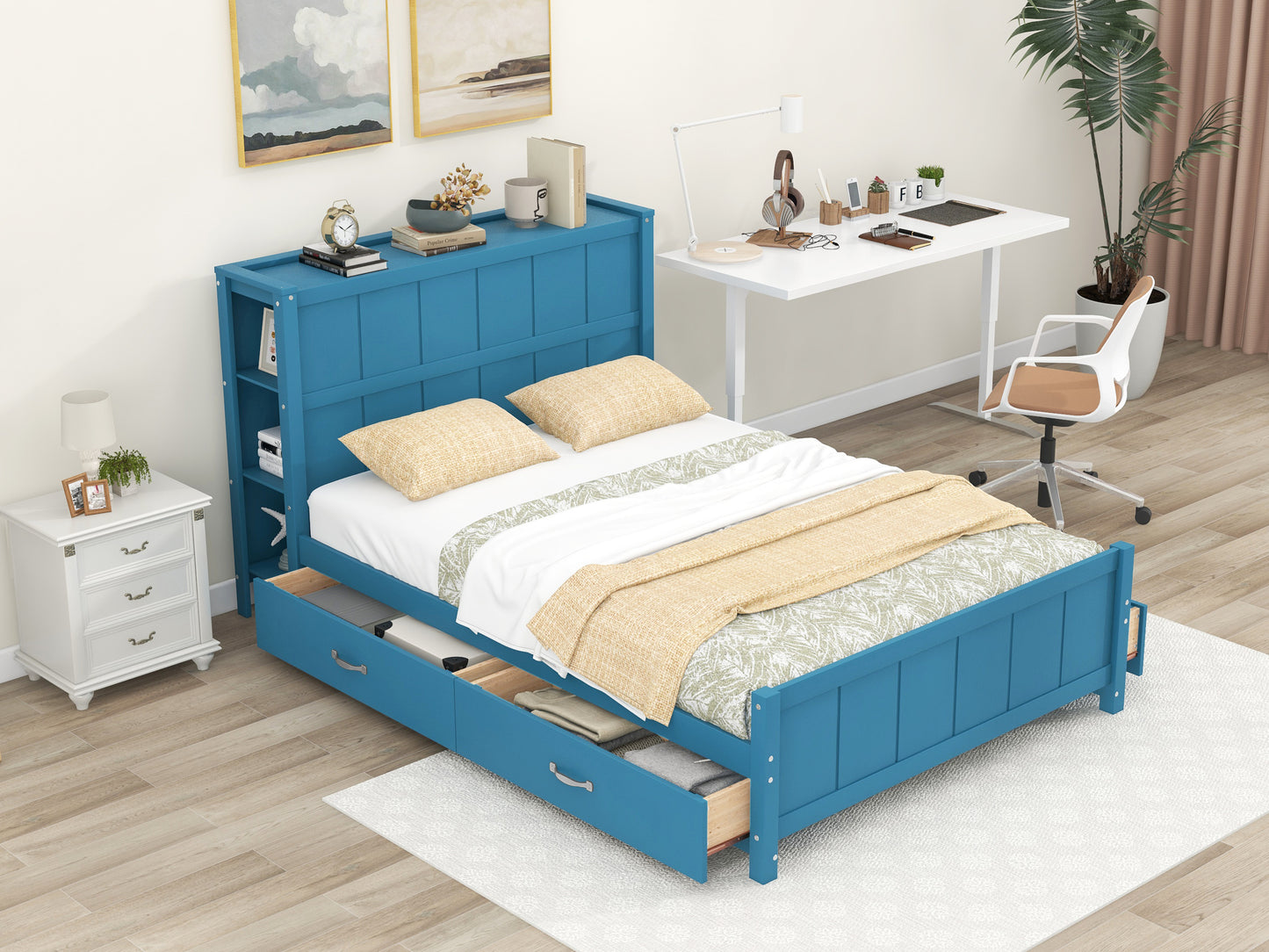 Zeal Full Size Platform Bed w Storage - Blue