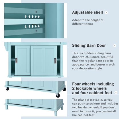 Culinary  Kitchen Cart with Countertop With Barn Door - Mint Green