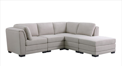 Kristin 4 Seat Linen Fabric Reversible Sectional Sofa with Ottoman - Light Gray