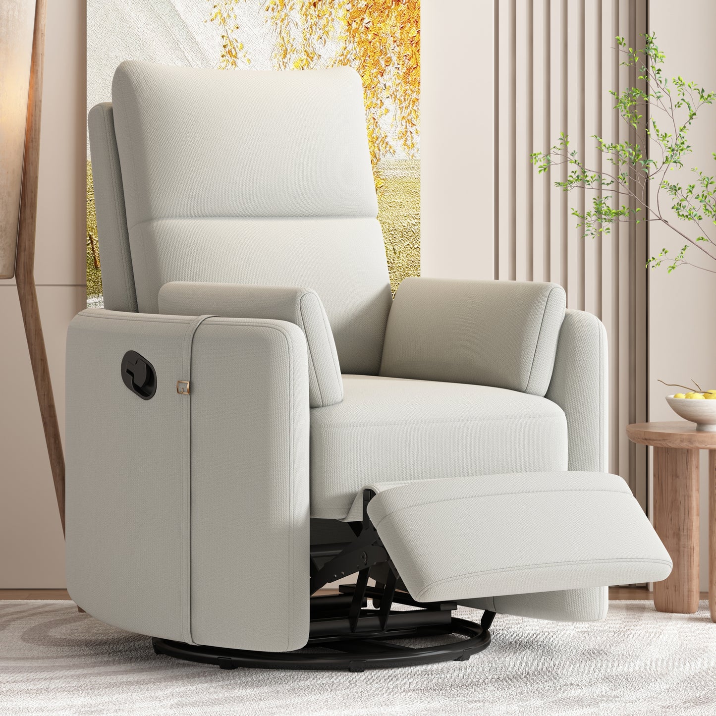 Niki Upholstered Swivel Recliner - Beige