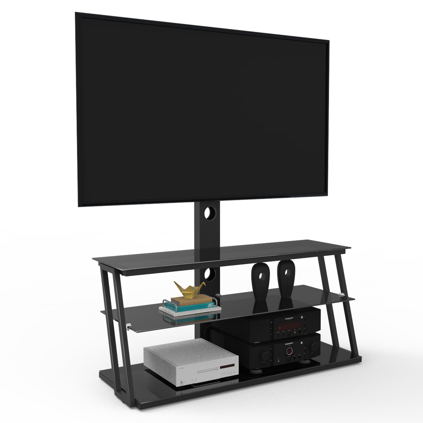 Echo Angle And Height Adjustable Tempered Glass TV Stand - Black