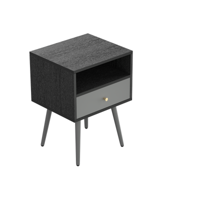 Chic Modern Nightstand with 1 Storage Drawer -  (Set of 2) - Dark Gray