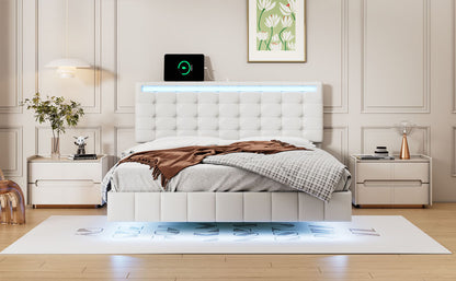 Marc Full Size Floating Bed Frame with LED - White