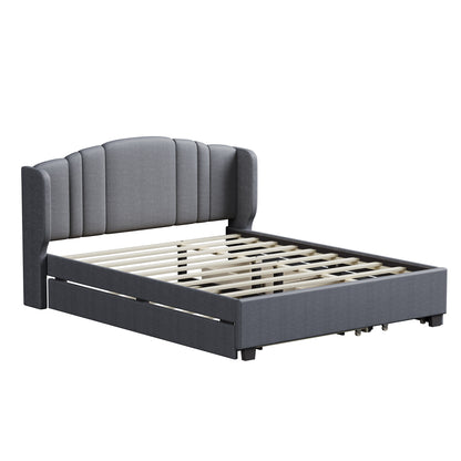 Mali Queen Size Platform Bed with Wingback Headboard - Gray