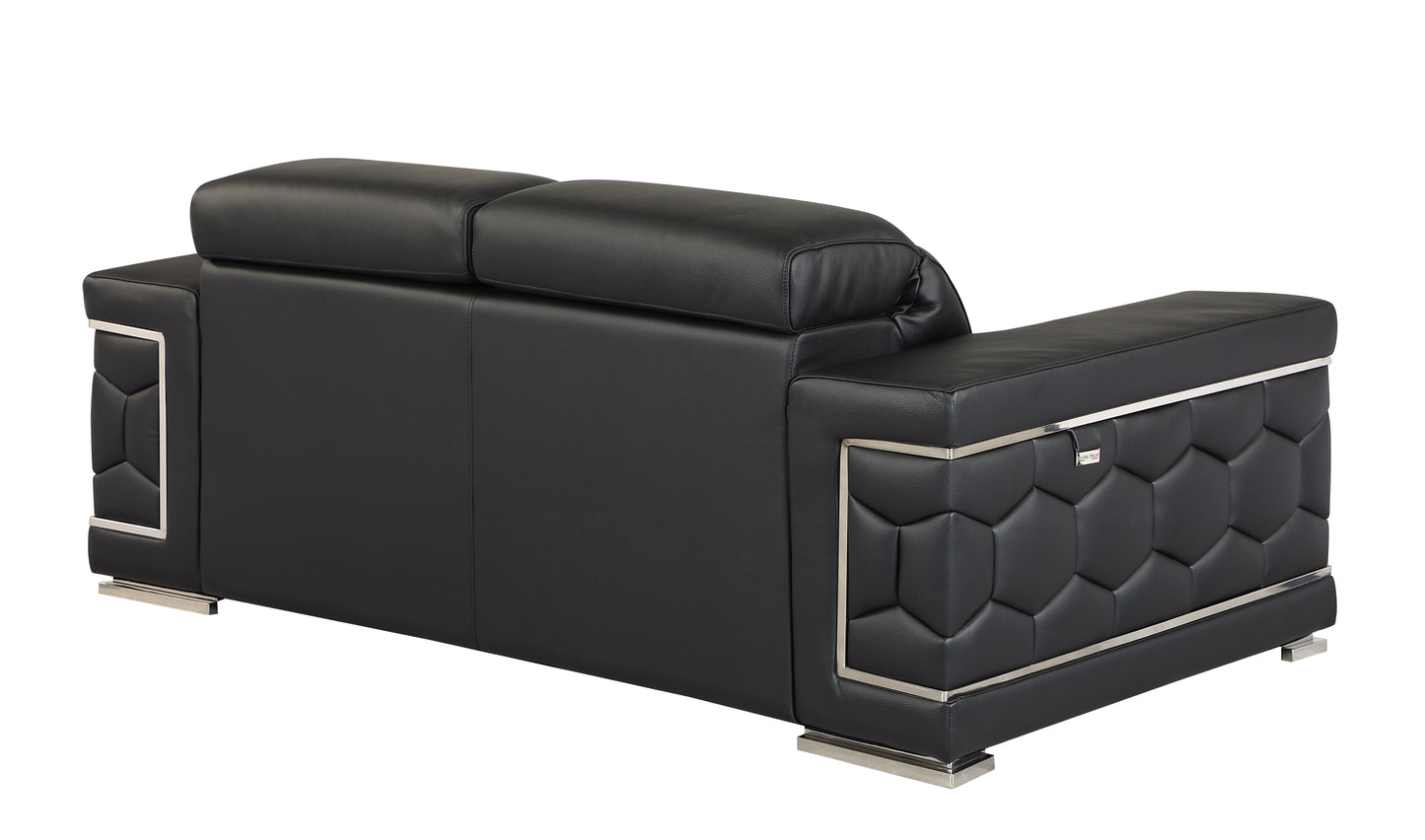 Denzel Top Grain Italian Leather Loveseat - Black