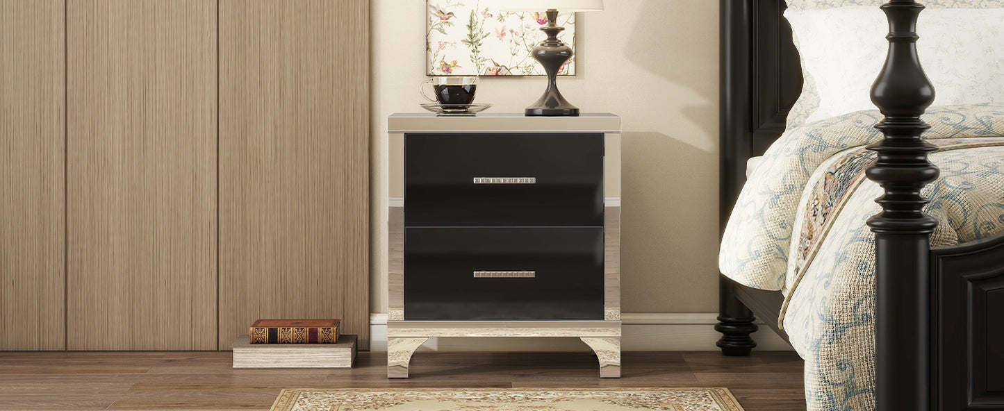 Astral High Gloss Nightstand with Metal Handle - Black