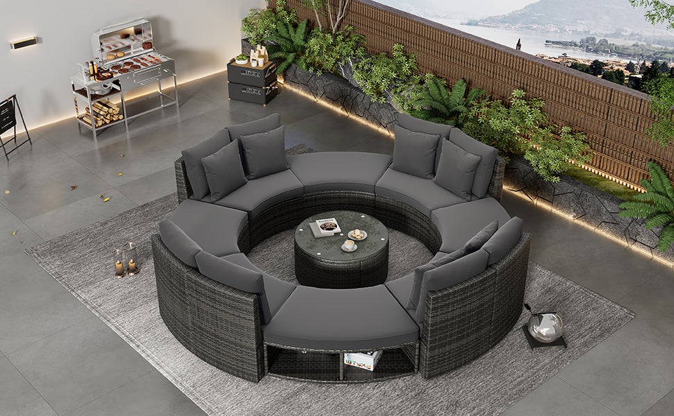 Serrano 9 Pc Outdoor Patio Circular Outdoor Sofa Set - Gray