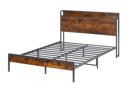 Biony Full Size Metal Bed Frame W Charging Station - Rustic Brown