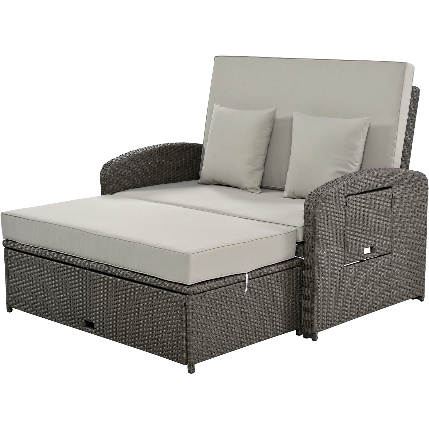 Tula PE Wicker Rattan Double Chaise Lounge - Gray