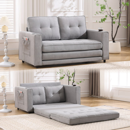 Neo Tufted Loveseat with Pull Out Sleeper - Light Gray