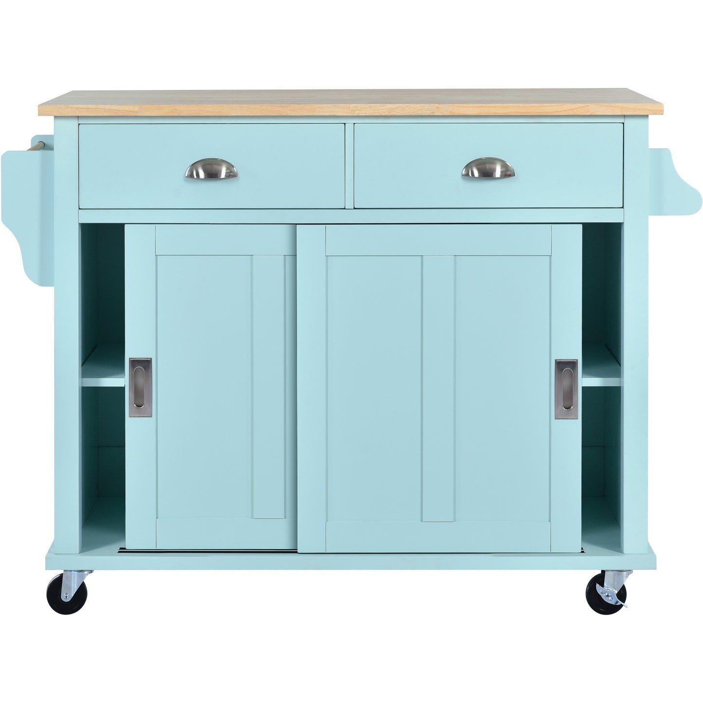 Culinary  Kitchen Cart with Countertop With Barn Door - Mint Green