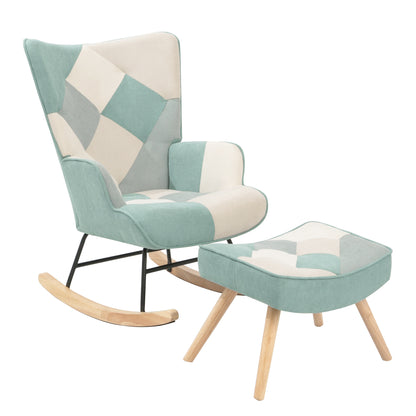 Noble II Patchwork Linen Rocking Chair with Ottoman