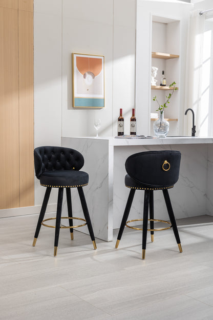 Emma Bar Stools with Back and Footrest  - Black Set of 2