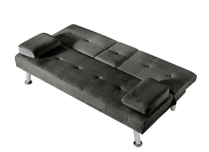 Devo Velvet Upholstered  Convertible Folding Futon Sofa Bed - Gray