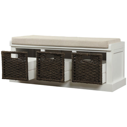 Bella Storage Bench with 3 Removable Classic Rattan Basket - White