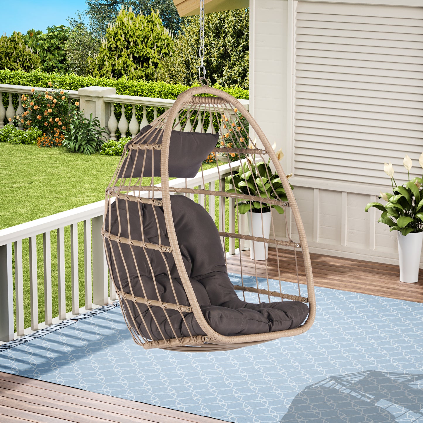 Bahamas Outdoor Rattan Egg Swing Chair - Dark Gray