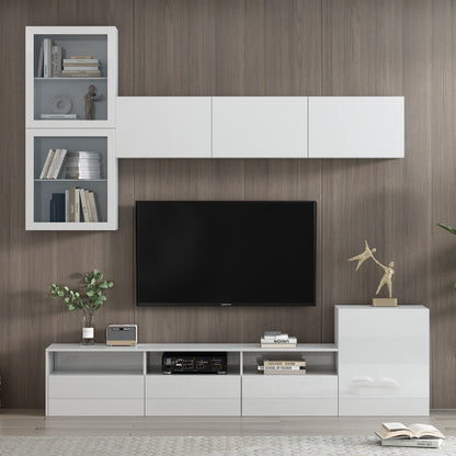 Sata TV Stand with Wall Mounted Floating Storage - White