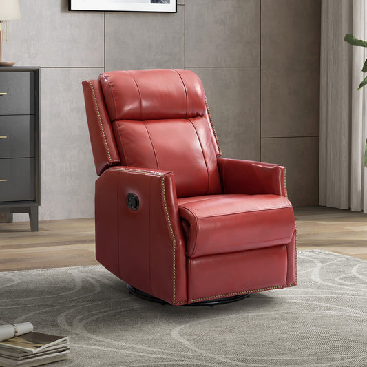 Morrell Genuine Leather Manual Swivel Recliner - Red