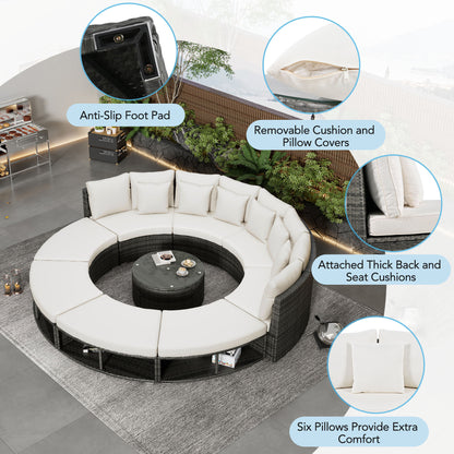 Serrano 9 Pc Outdoor Patio Circular Outdoor Sofa Set - Beige