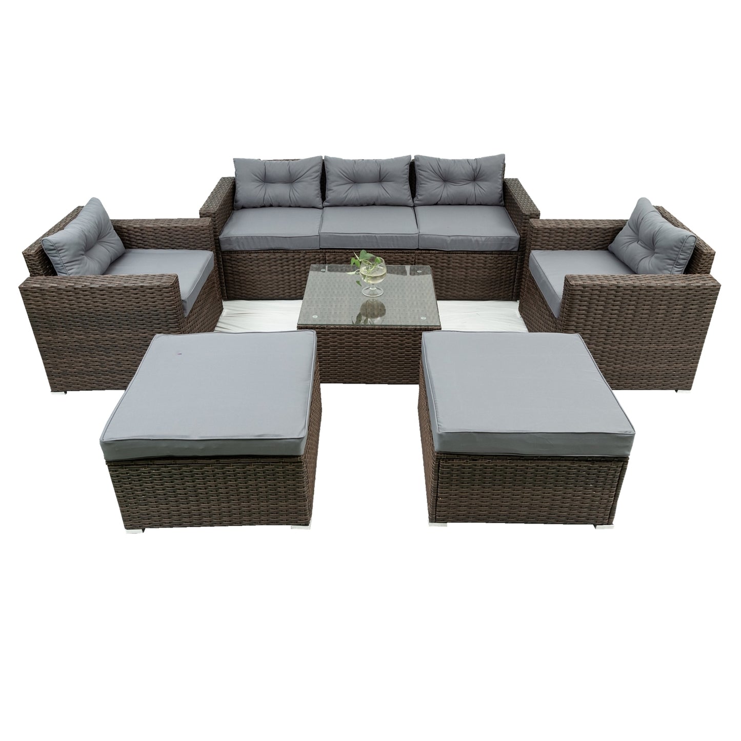 Burnette  6 Pc Outdoor Patio Rattan Sectional Sofa Set