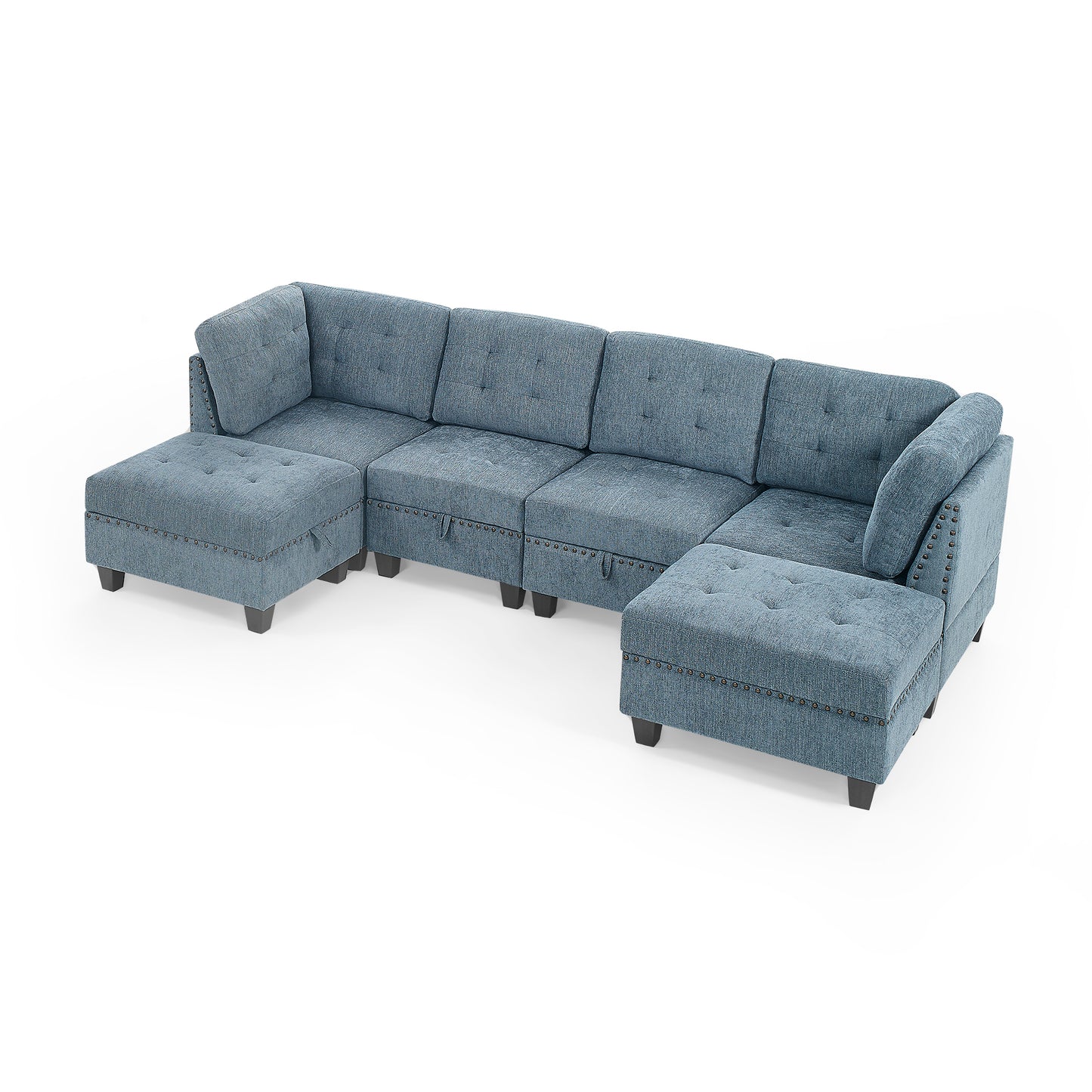 Molly Modular Sectional Sofa Two Single Chair ,Two Corner and Two Ottoman - Navy Blue