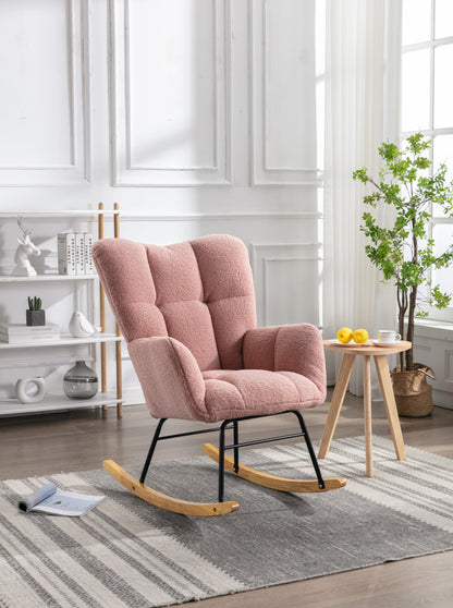 Noble Wool Fabric Upholstered Rocking Chair - Pink