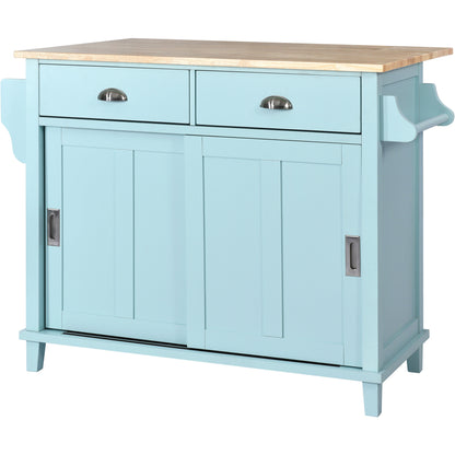 Culinary  Kitchen Cart with Countertop With Barn Door - Mint Green