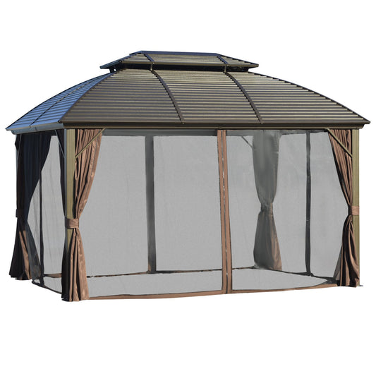 Kins 10 x 12 ft Hardtop Patio Gazebo Aluminum Frame - Brown