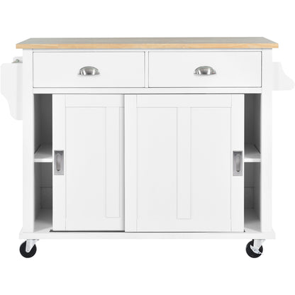 Culinary  Kitchen Cart with Countertop With Barn Door - White