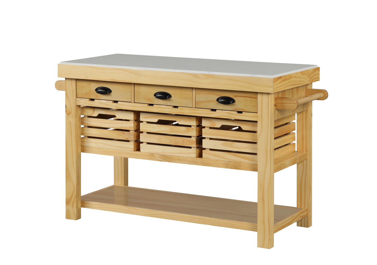 Vista Kitchen Island, Marble & Natural Finish