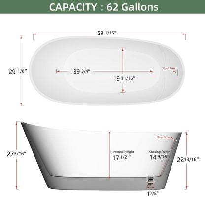 Nest 59" Acrylic Freestanding  Soaking Bathtub - Black