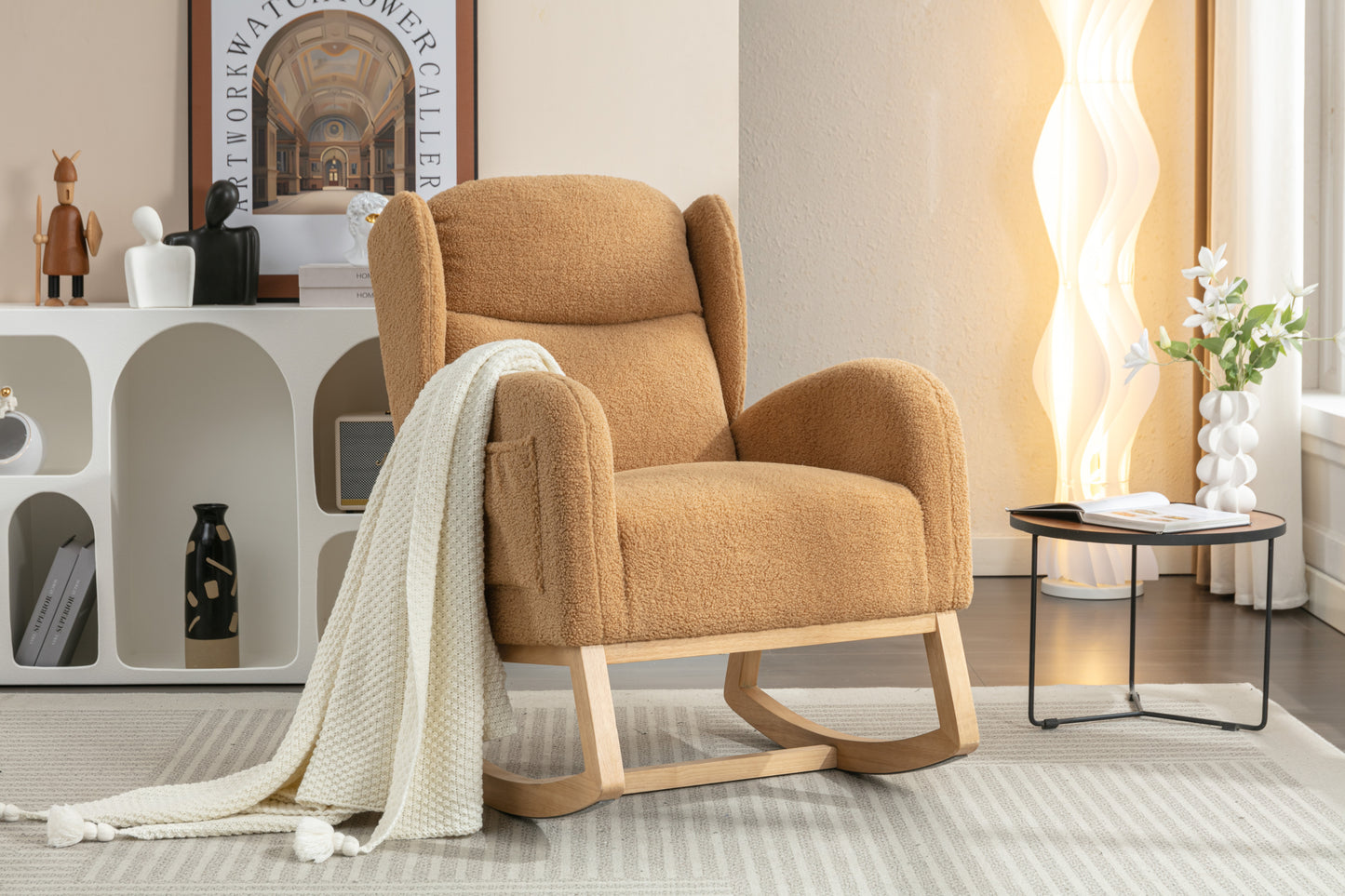 Nadia Teddy Fabric Rocking Chair - khaki