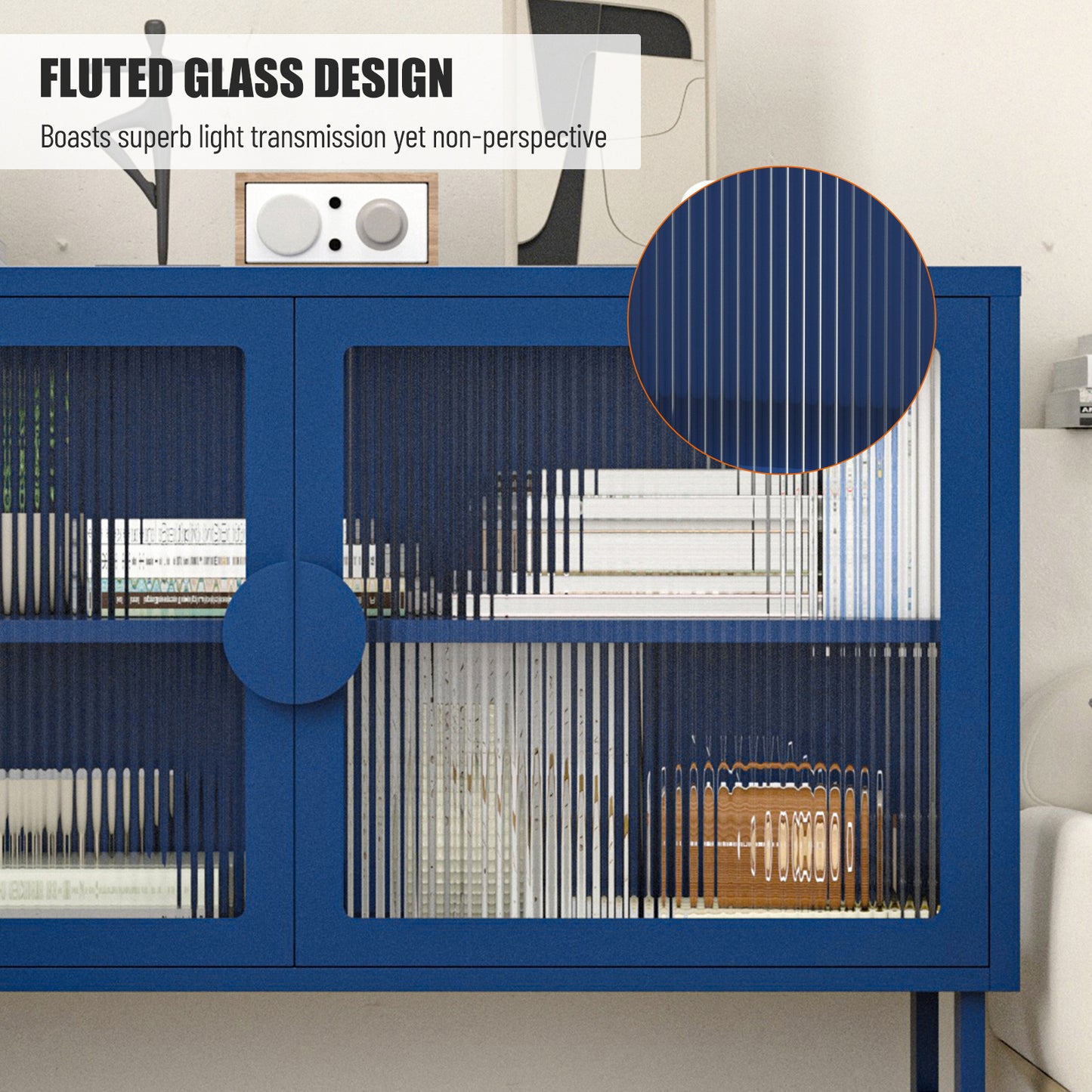 Tempered Glass Cabinet Credenza - Blue