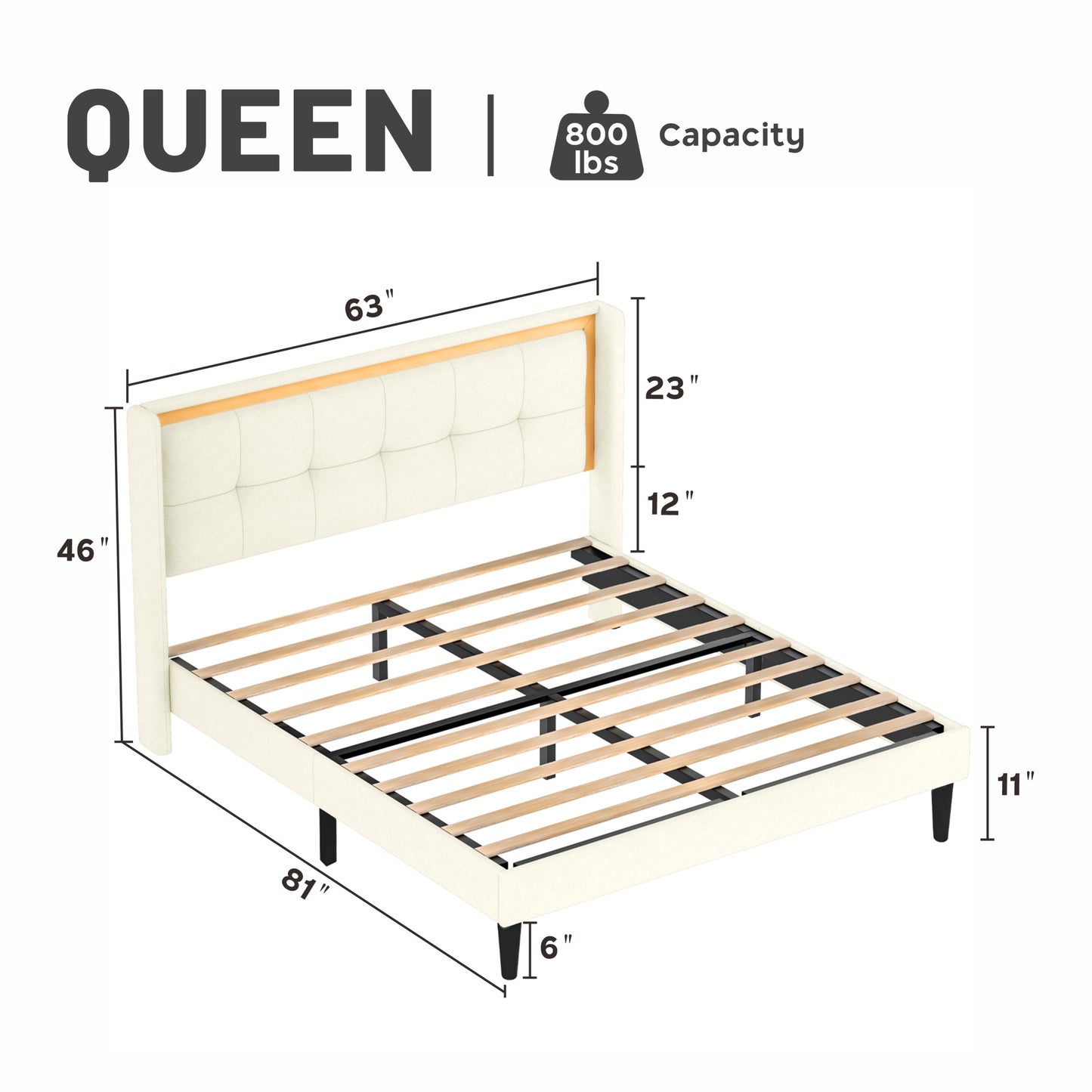 Vito Queen Size Platform Bed Frame - Beige