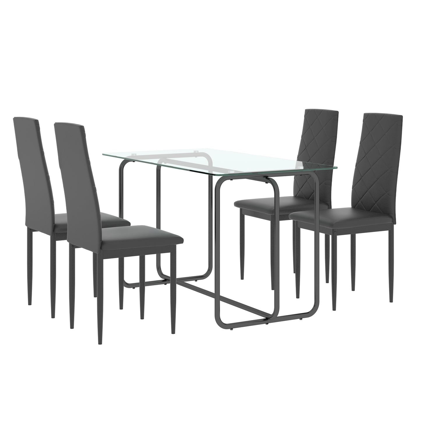 Parks 5pc Dining Set Tempered Glass Table 4x Side Chairs - Black